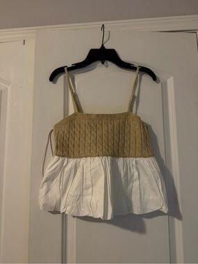 Neutral Knit Bodice Two-Tone Babydoll Cami